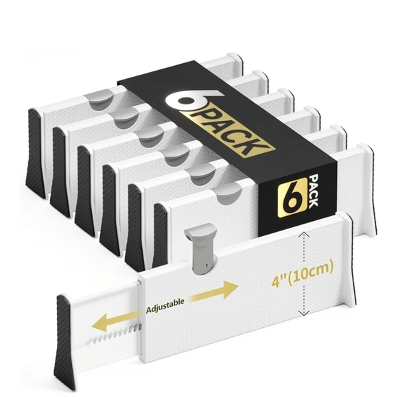 Drawer Dividers Organizer 4" High Expandable White 6 Pack Bedroom Bath Closet - Picture 3 of 7